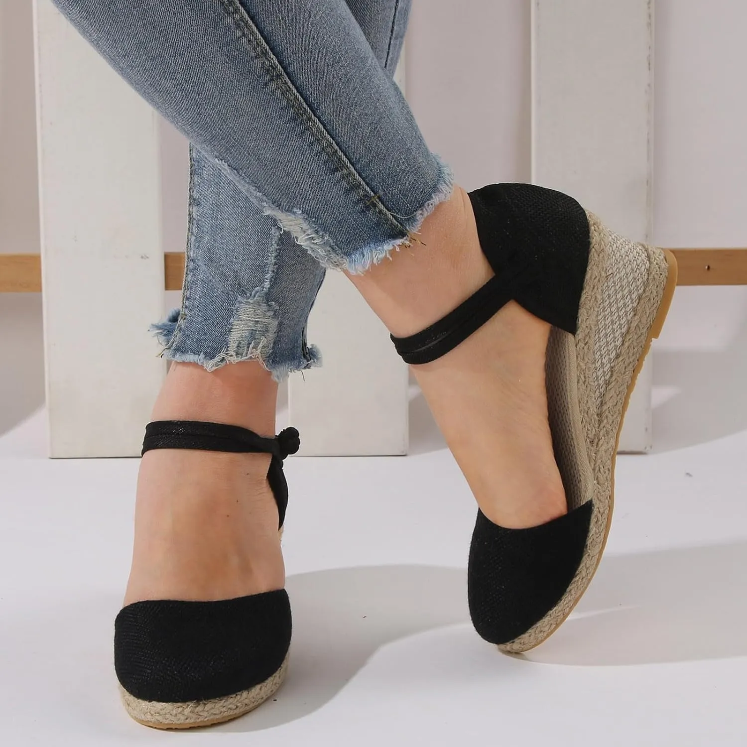 Dheva-C Women's Orthopedic Sandals for Women Arch Support Women's Ankle Strap Closed Toe Espadrille Sandals Platform Wedge Heels Sandals Summer Spring Shoes Retro Breathable Casual Ladies Shoes