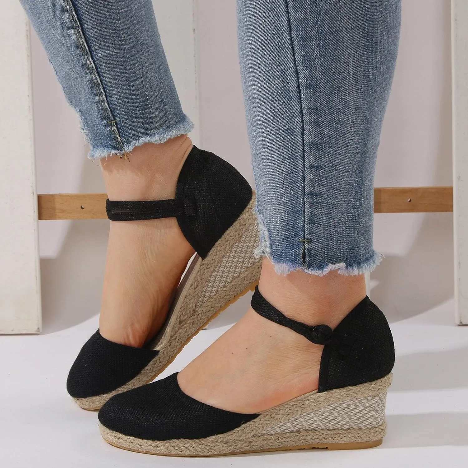 Dheva-C Women's Orthopedic Sandals for Women Arch Support Women's Ankle Strap Closed Toe Espadrille Sandals Platform Wedge Heels Sandals Summer Spring Shoes Retro Breathable Casual Ladies Shoes