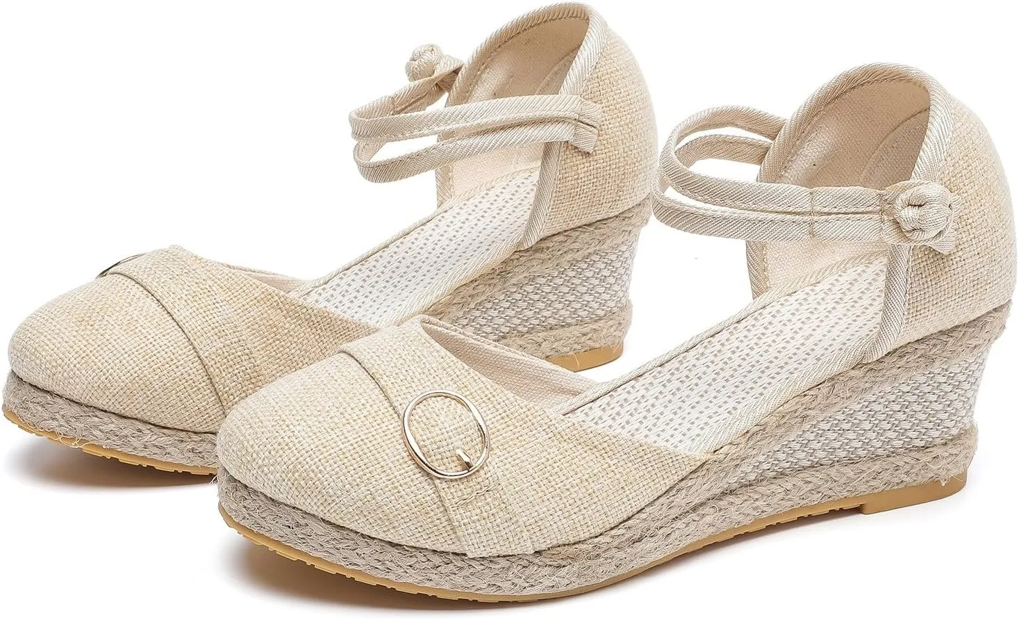 Dheva-C Women's Orthopedic Sandals for Women Arch Support Women's Ankle Strap Closed Toe Espadrille Sandals Platform Wedge Heels Sandals Summer Spring Shoes Retro Breathable Casual Ladies Shoes