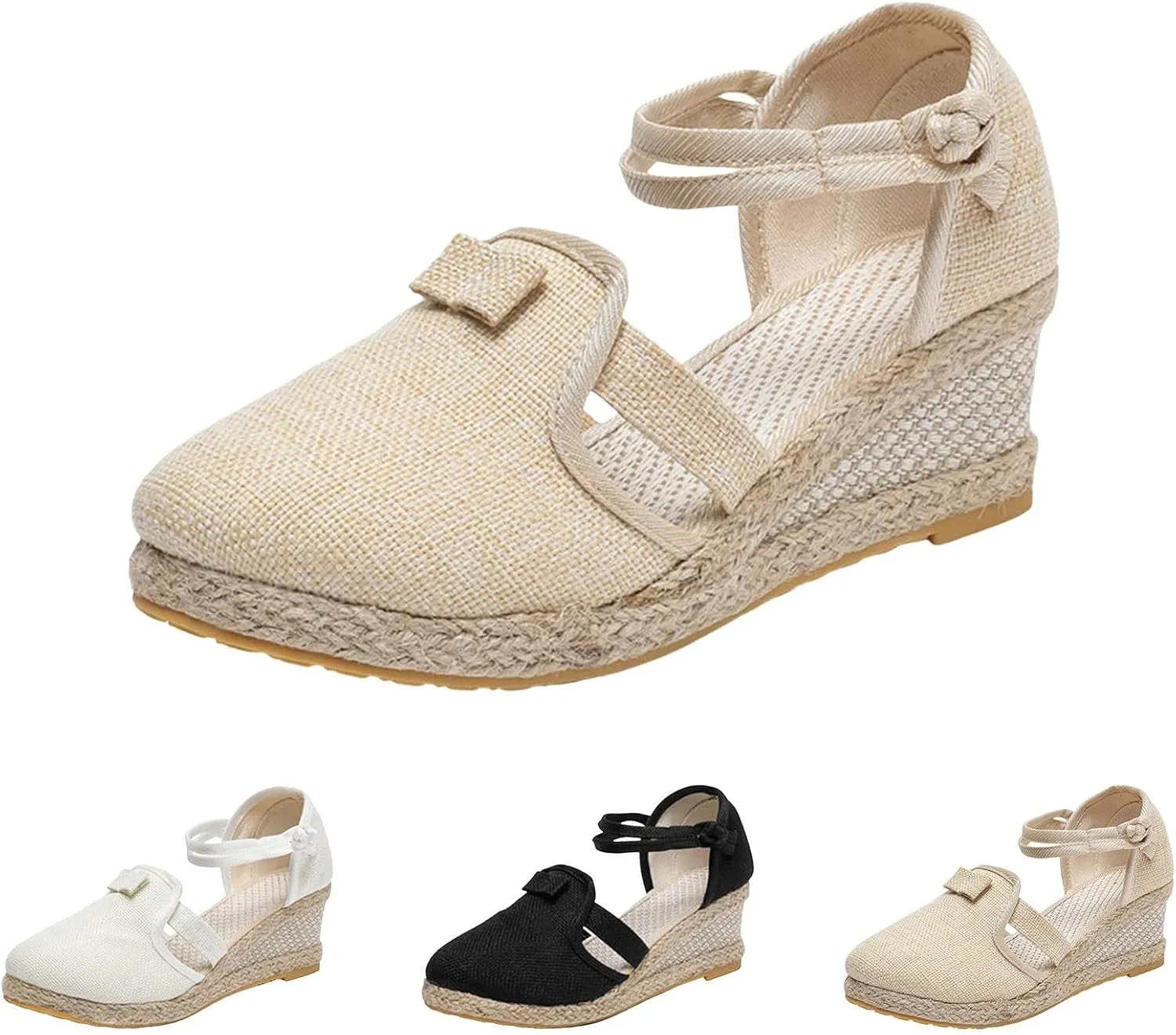 Dheva-C Women's Orthopedic Sandals for Women Arch Support Women's Ankle Strap Closed Toe Espadrille Sandals Platform Wedge Heels Sandals Summer Spring Shoes Retro Breathable Casual Ladies Shoes