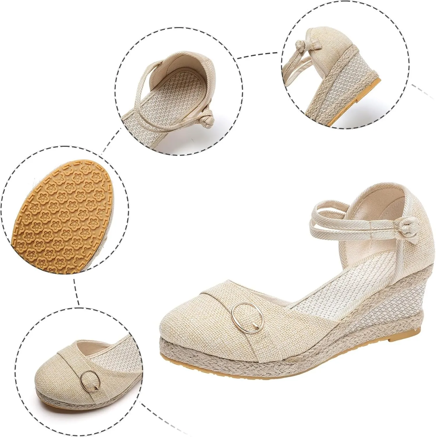 Dheva-C Women's Orthopedic Sandals for Women Arch Support Women's Ankle Strap Closed Toe Espadrille Sandals Platform Wedge Heels Sandals Summer Spring Shoes Retro Breathable Casual Ladies Shoes