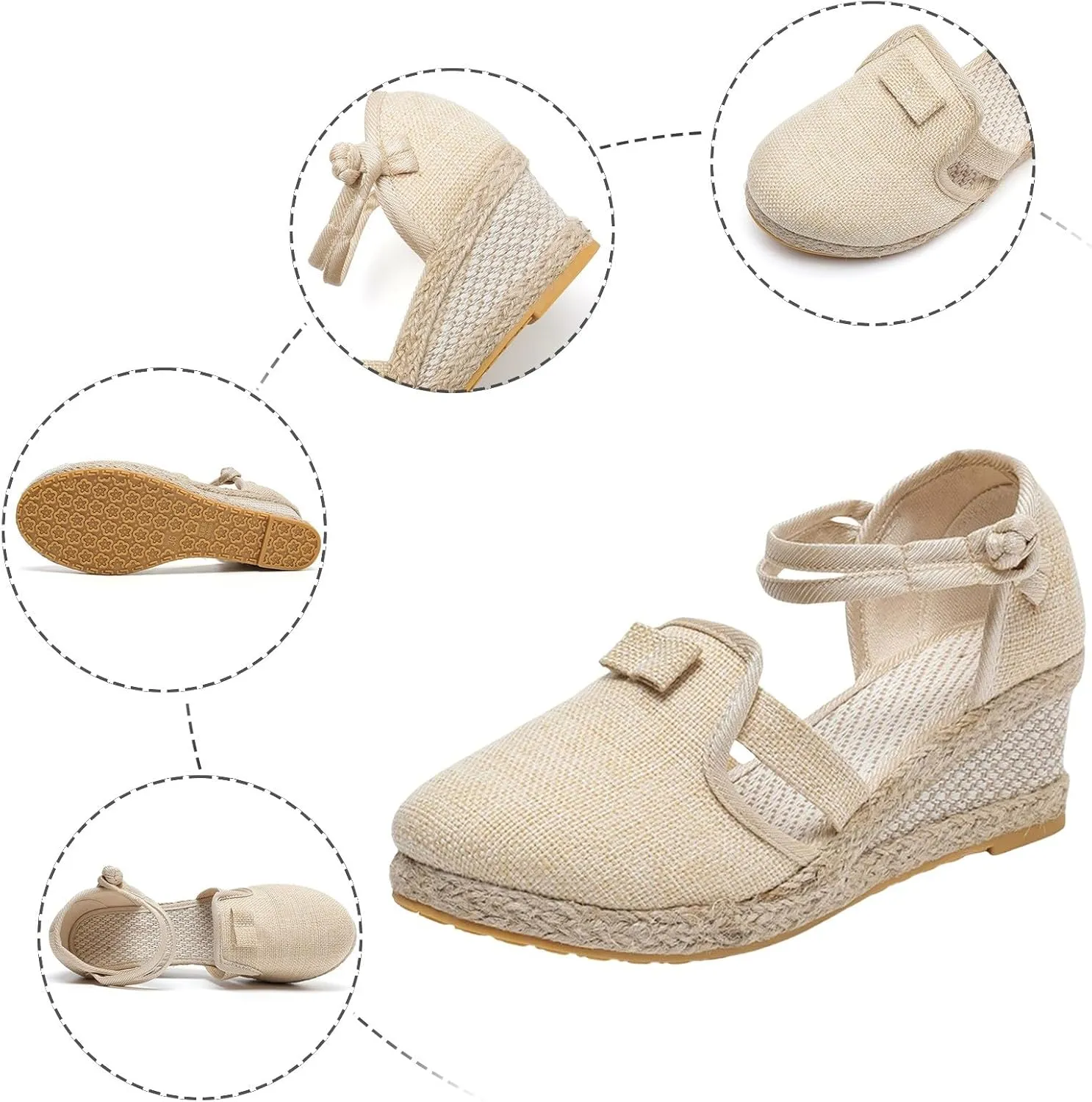 Dheva-C Women's Orthopedic Sandals for Women Arch Support Women's Ankle Strap Closed Toe Espadrille Sandals Platform Wedge Heels Sandals Summer Spring Shoes Retro Breathable Casual Ladies Shoes