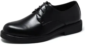 Dress Oxford for Men Lace Up Round Burnished Toe Derby Shoes Vegan Leather Block Heel Low Top Slip Resistant Party (Color : Black, Size : 8)