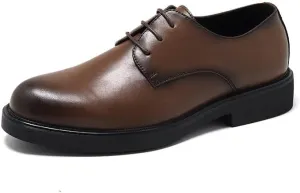 Dress Oxford for Men Lace Up Round Burnished Toe Derby Shoes Vegan Leather Block Heel Low Top Slip Resistant Party (Color : Brown, Size : 10)