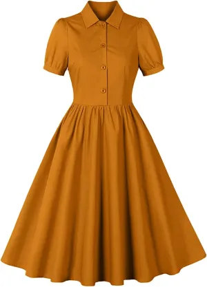 Dresses for Women Plus Size Lapel Collar Flowy Swing Vacation Dress Casual Midi Dress Summer Short Sleeve Retro Dress