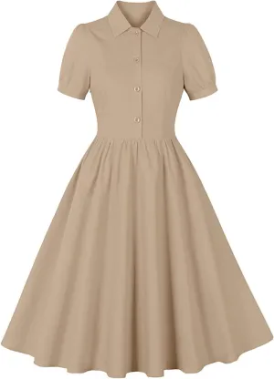 Dresses for Women Plus Size Lapel Collar Flowy Swing Vacation Dress Casual Midi Dress Summer Short Sleeve Retro Dress