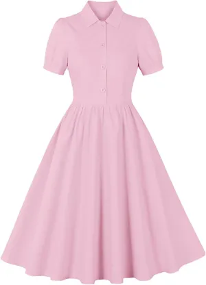 Dresses for Women Plus Size Lapel Collar Flowy Swing Vacation Dress Casual Midi Dress Summer Short Sleeve Retro Dress