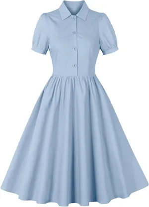 Dresses for Women Plus Size Lapel Collar Flowy Swing Vacation Dress Casual Midi Dress Summer Short Sleeve Retro Dress