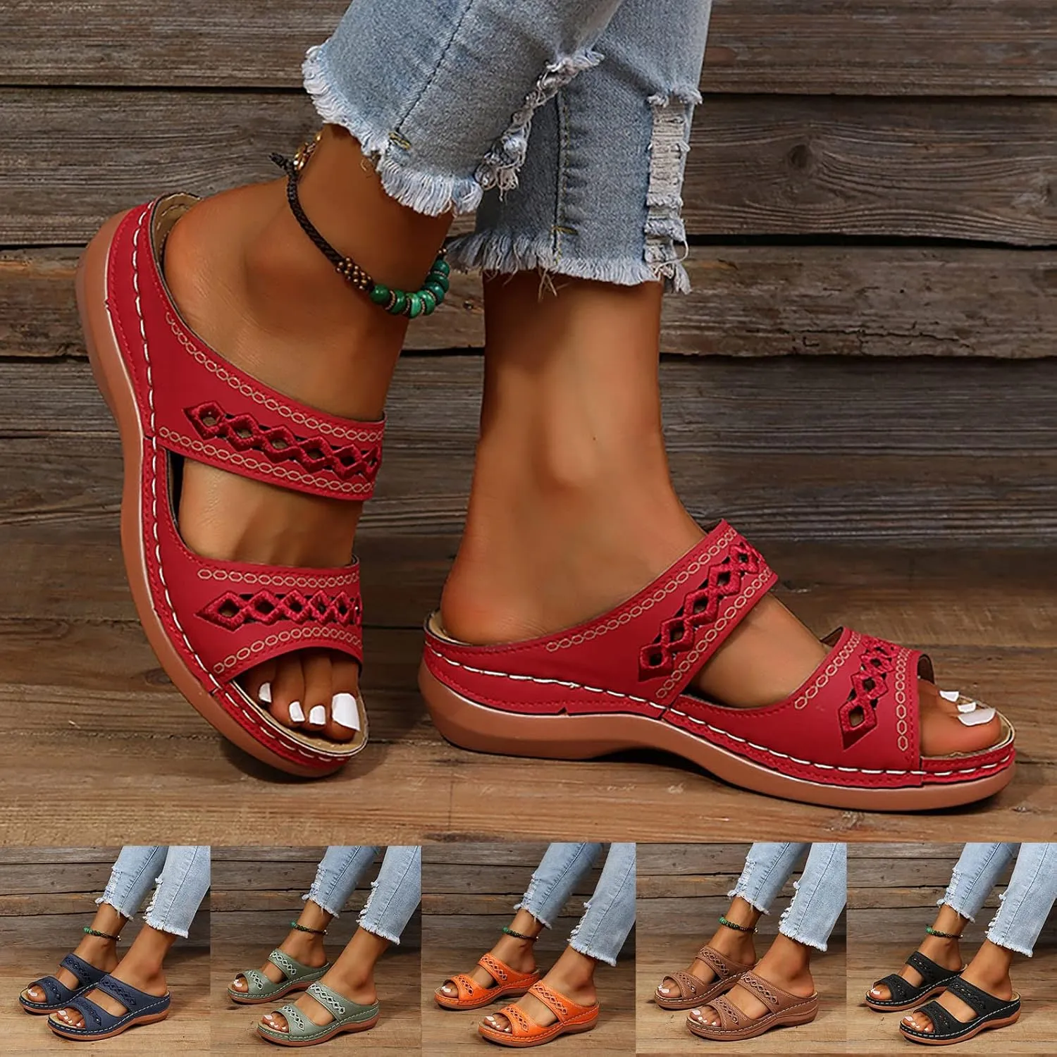 Eduavar Orthopedic Sandals for Women, Womens Sandals Summer Casual Open Toe Sandals Slippers Breatable Hollow Out Sandals