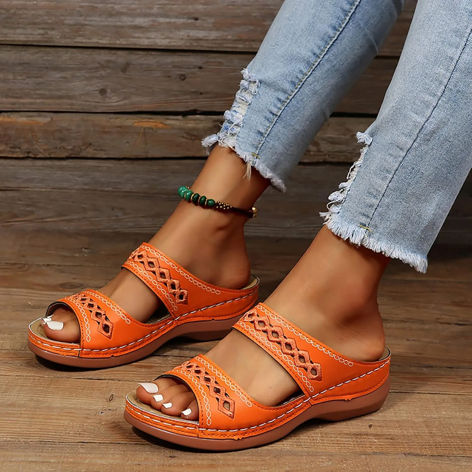 Eduavar Orthopedic Sandals for Women, Womens Sandals Summer Casual Open Toe Sandals Slippers Breatable Hollow Out Sandals