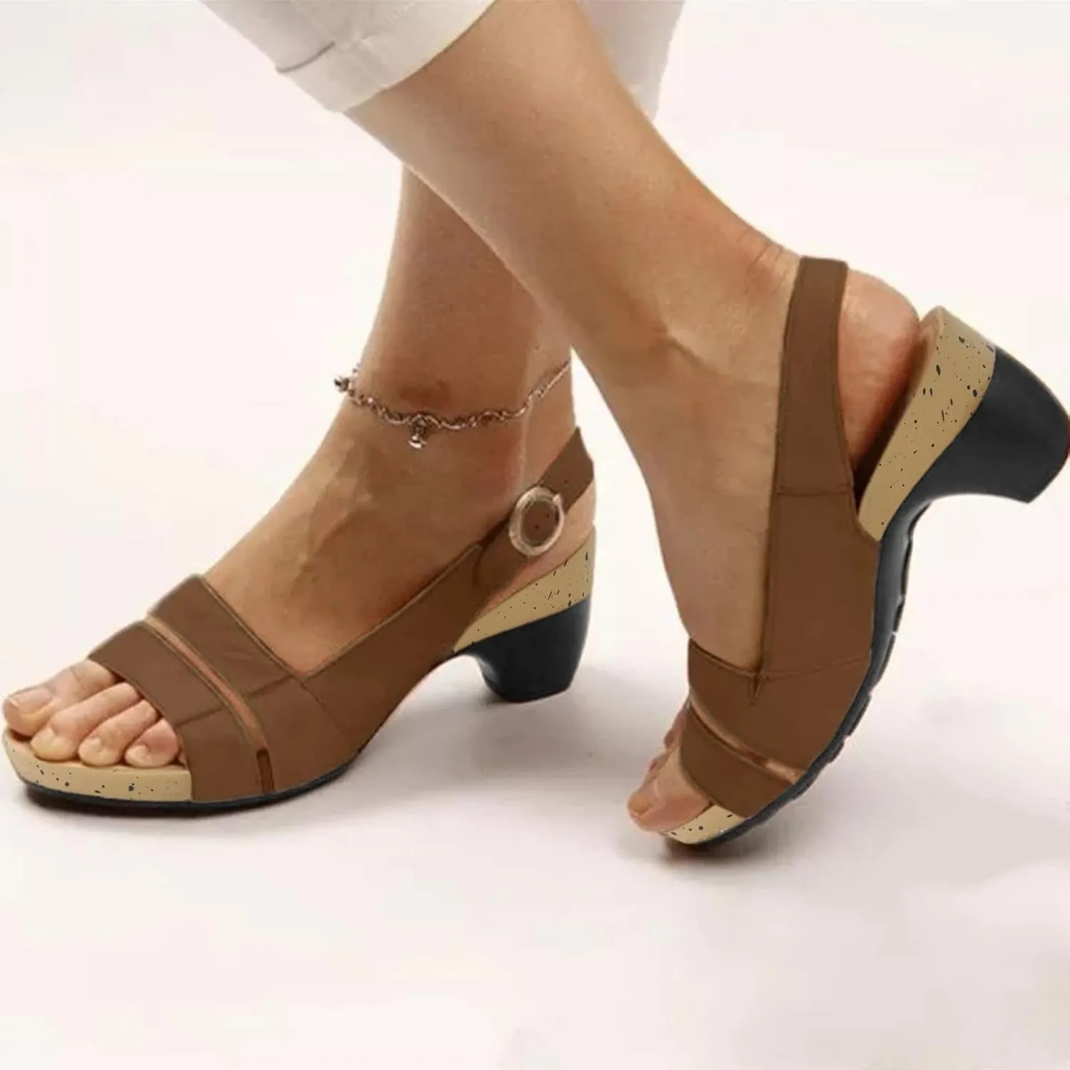 Eduavar Sandals for Women Dressy Summer, Heeled Sandals for Women Dressy Elegant Open Toe Sandals Shoes with Buckle Strap