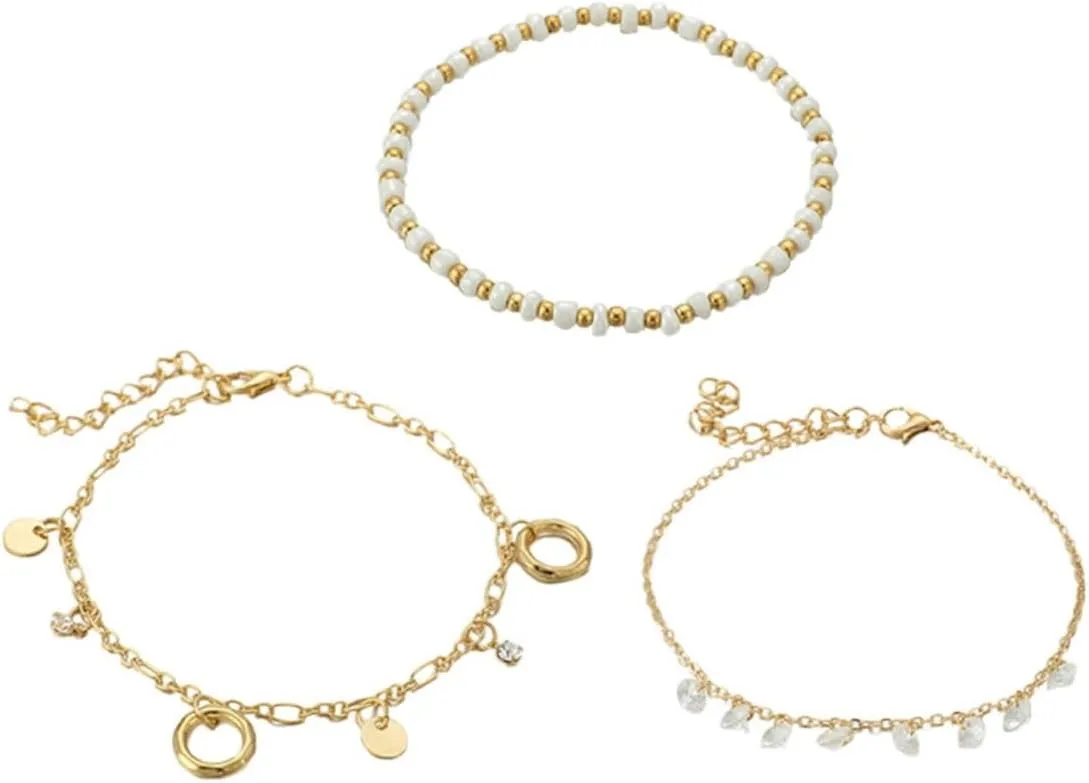 Elegant Circular Foot Chain Anklet 3pcs Graceful Rice Bead Anklet for Women Girls Ladies Unique Quality for Long-time Wear