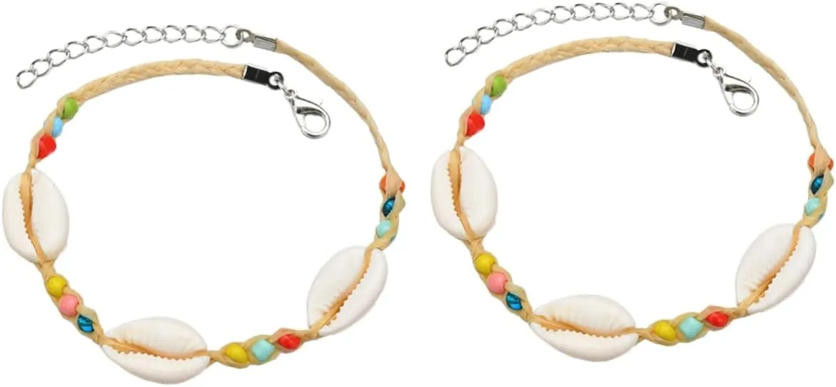 Elegant Shell Anklet Set 2pcs Bohemia Style Hand-woven Bracelets Colorful Accessories