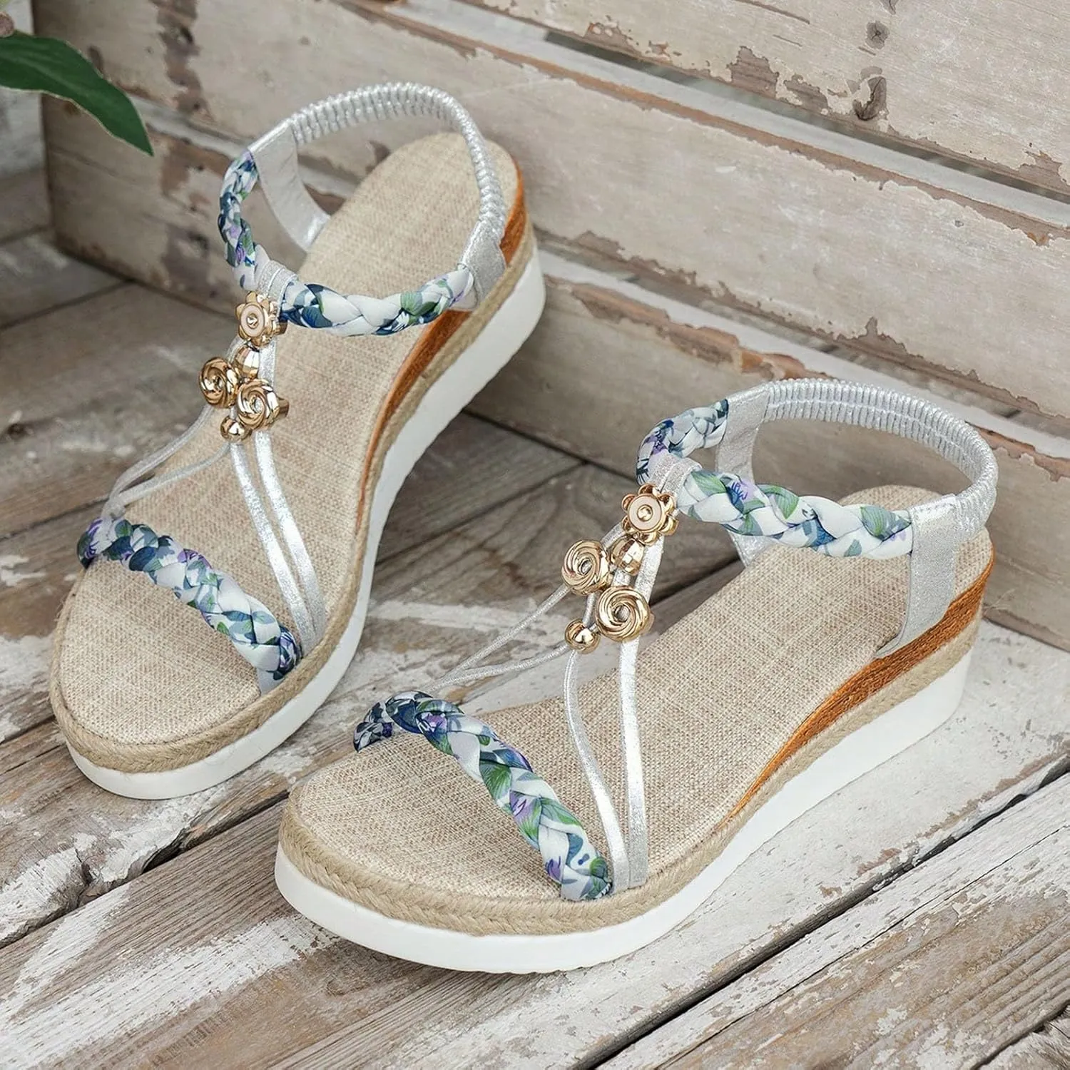 Espadrilles Wedge Sandals for Women 2025 New Summer Dressy Low Platform Sandal Comfort Walking Non Slip Casual Boho Beach Shoes Ankle Elastic Bohemian Woven Wedges