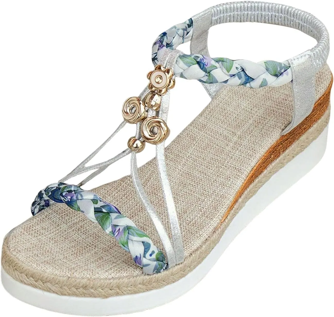 Espadrilles Wedge Sandals for Women 2025 New Summer Dressy Low Platform Sandal Comfort Walking Non Slip Casual Boho Beach Shoes Ankle Elastic Bohemian Woven Wedges