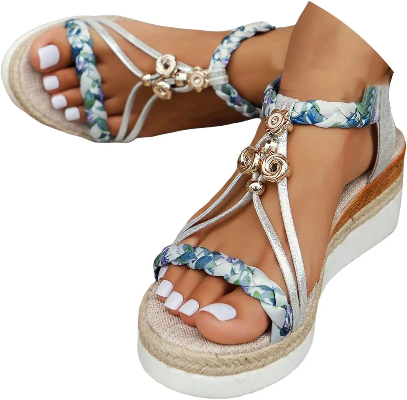 Espadrilles Wedge Sandals for Women 2025 New Summer Dressy Low Platform Sandal Comfort Walking Non Slip Casual Boho Beach Shoes Ankle Elastic Bohemian Woven Wedges