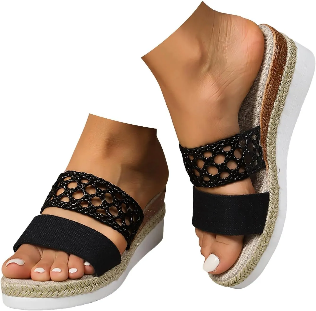 Espadrilles Wedge Sandals for Women 2025 Orthopedic Open Toe Casual Slip On Sandal Trendy Comfortable Wide Width Walking Dress Woven Shoes for Beach Vacation