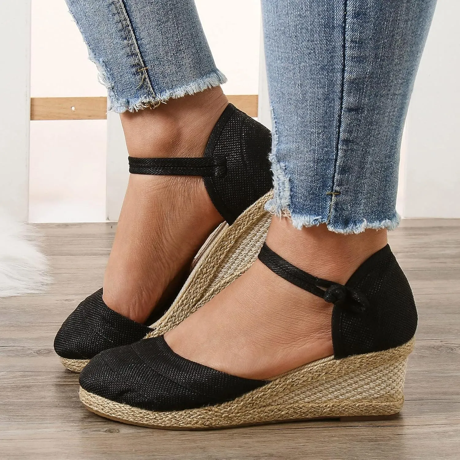 Espadrilles Wedges Sandals For Women 2025 Dressy Summer Orthopedic Closed Toe Ankle Strap Platform Chunky Slip On Sandals Beach Vacation Casual Shoes