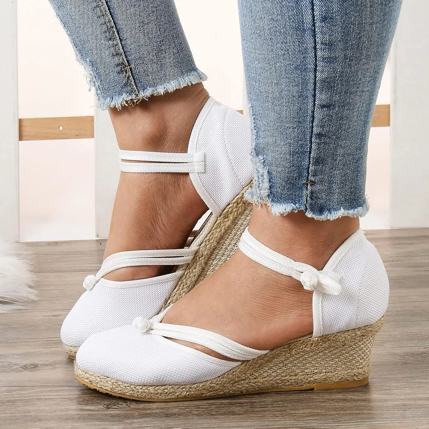 Espadrilles Wedges Sandals For Women 2025 Dressy Summer Orthopedic Closed Toe Ankle Strap Platform Chunky Slip On Sandals Beach Vacation Casual Shoes