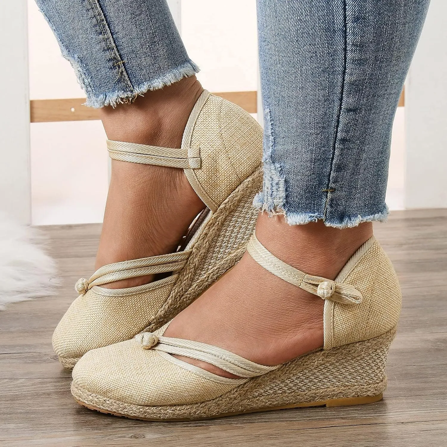 Espadrilles Wedges Sandals For Women 2025 Dressy Summer Orthopedic Closed Toe Ankle Strap Platform Chunky Slip On Sandals Beach Vacation Casual Shoes