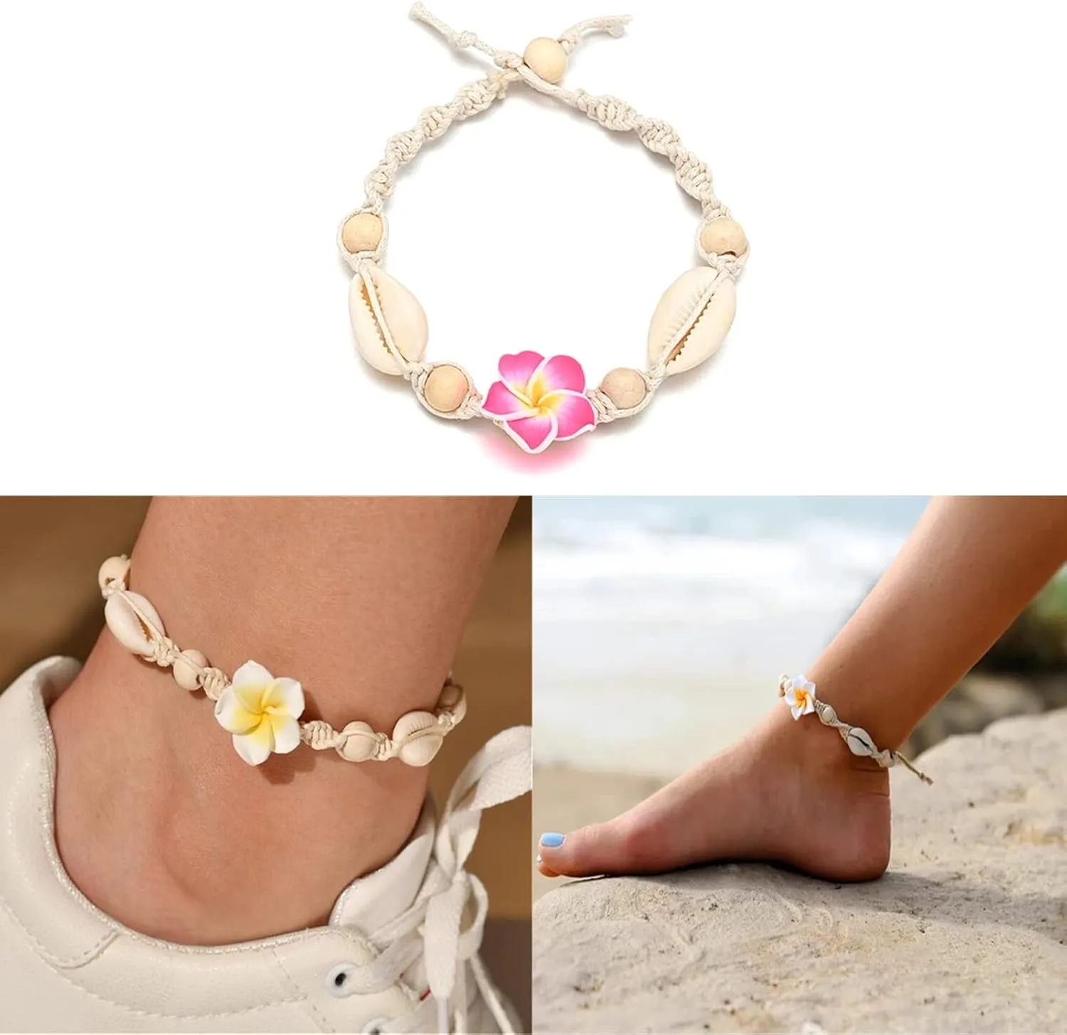Fashion Shell Anklet Bracelets Beaded Foot Chain Sea Beach Flower Foot Ankle Bracelet for Women and Teen Girls