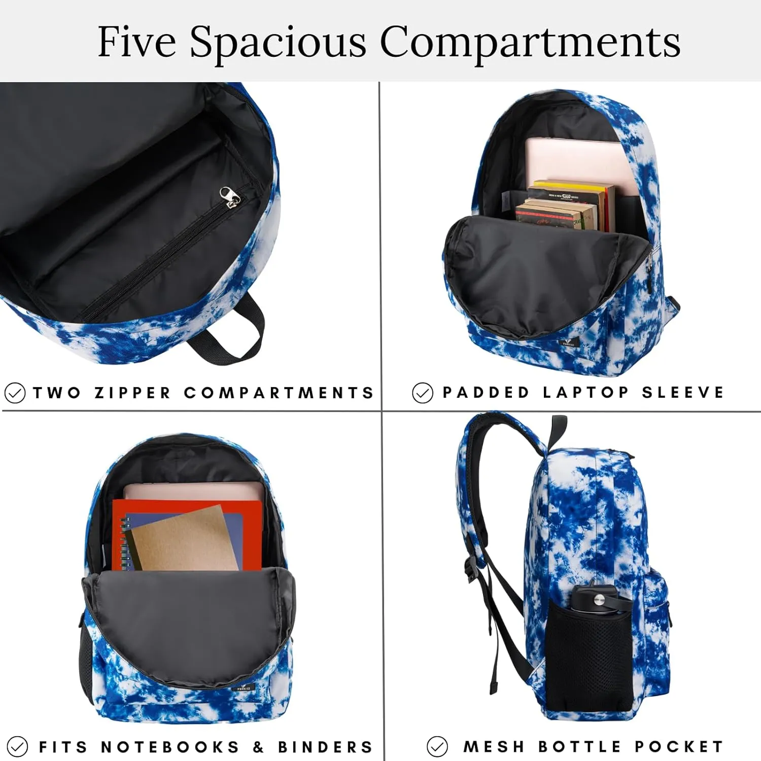 Fenrici Tie Dye Backpack for Boys, Kid's Backpack for Boys, Girls, School Bookbag with Padded Laptop Compartment, Blue, Tie Dye, 17 Inch