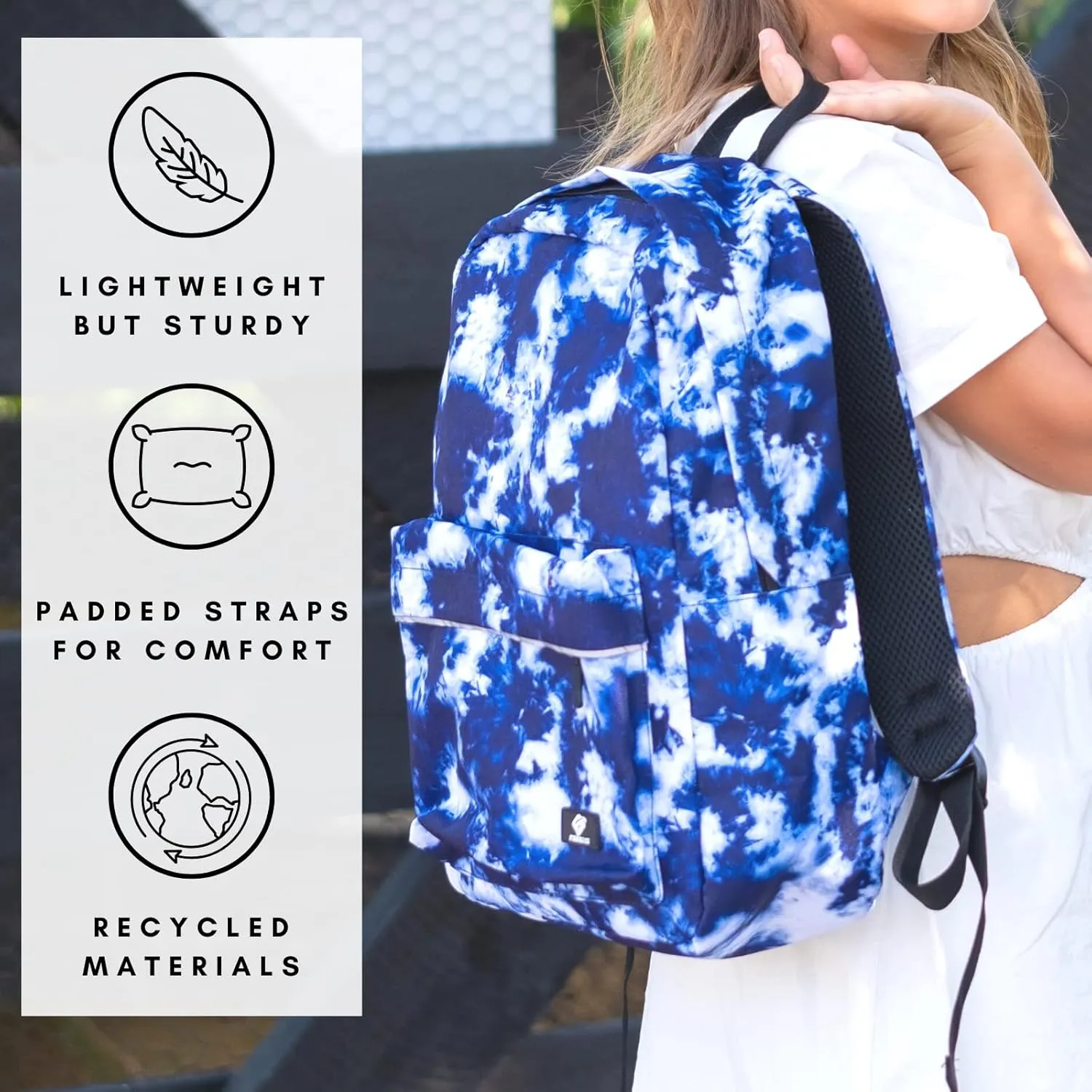 Fenrici Tie Dye Backpack for Boys, Kid's Backpack for Boys, Girls, School Bookbag with Padded Laptop Compartment, Blue, Tie Dye, 17 Inch
