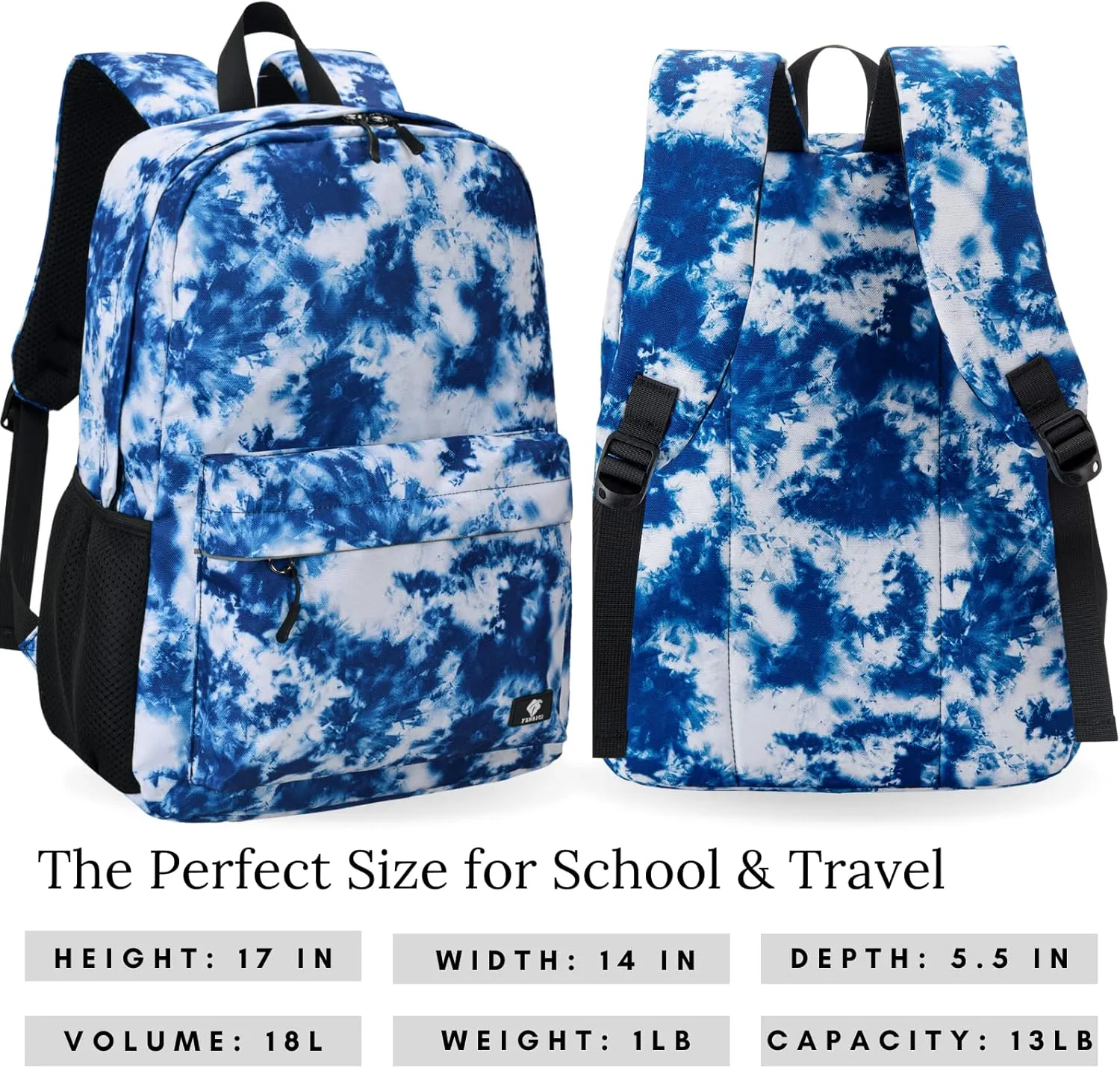 Fenrici Tie Dye Backpack for Boys, Kid's Backpack for Boys, Girls, School Bookbag with Padded Laptop Compartment, Blue, Tie Dye, 17 Inch