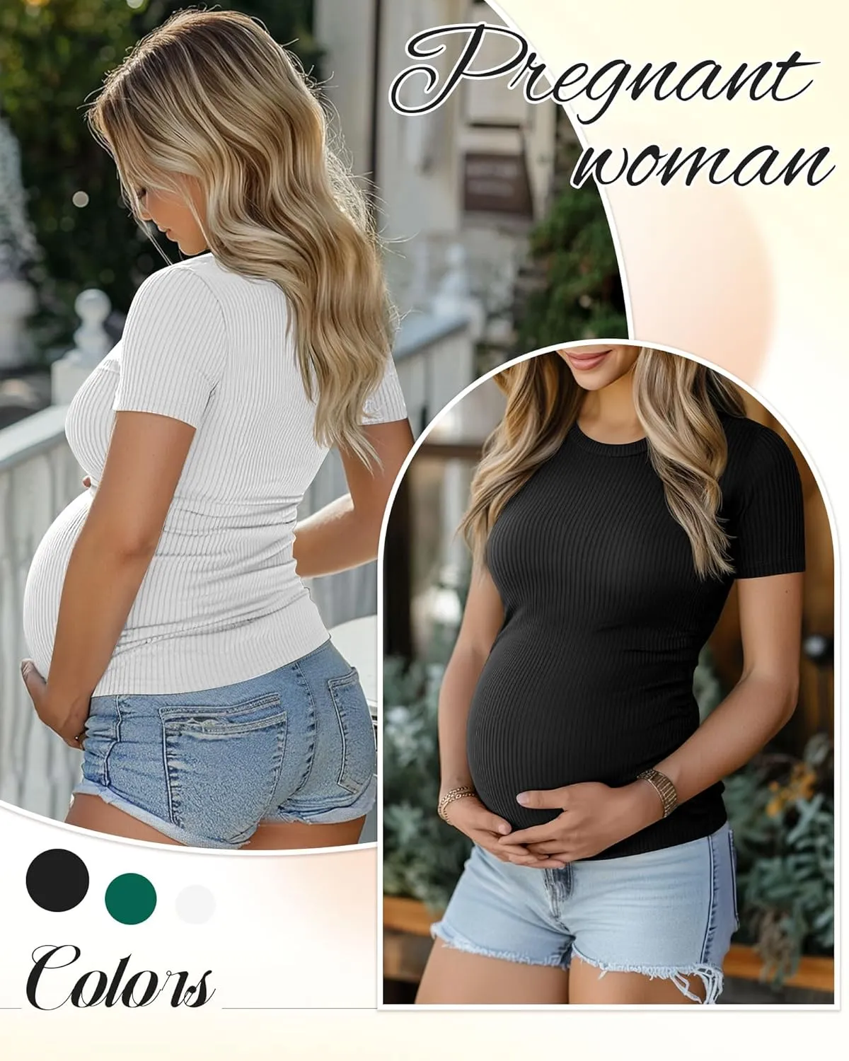Ficerd 3 Pack Women's Maternity Shirts Cotton Short Sleeve Pregnancy Tops Side Ruched Ribbed Casual Mama tees Clothes