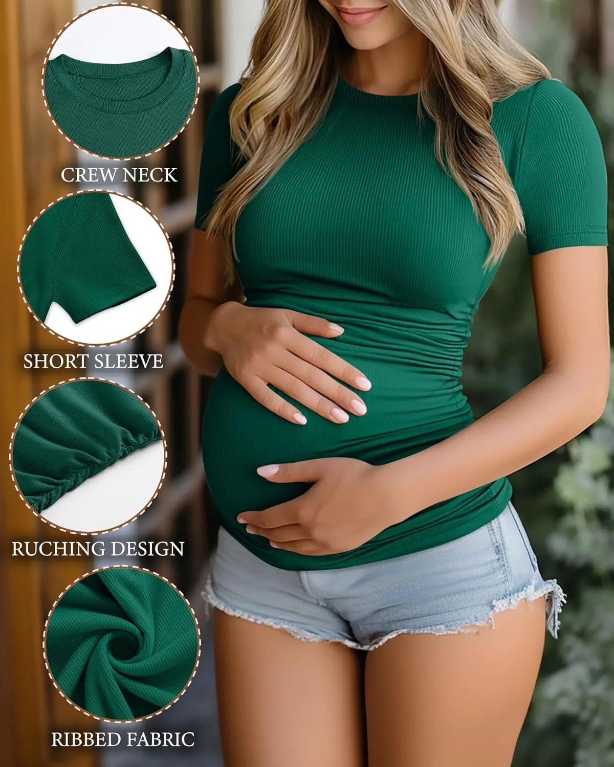 Ficerd 3 Pack Women's Maternity Shirts Cotton Short Sleeve Pregnancy Tops Side Ruched Ribbed Casual Mama tees Clothes