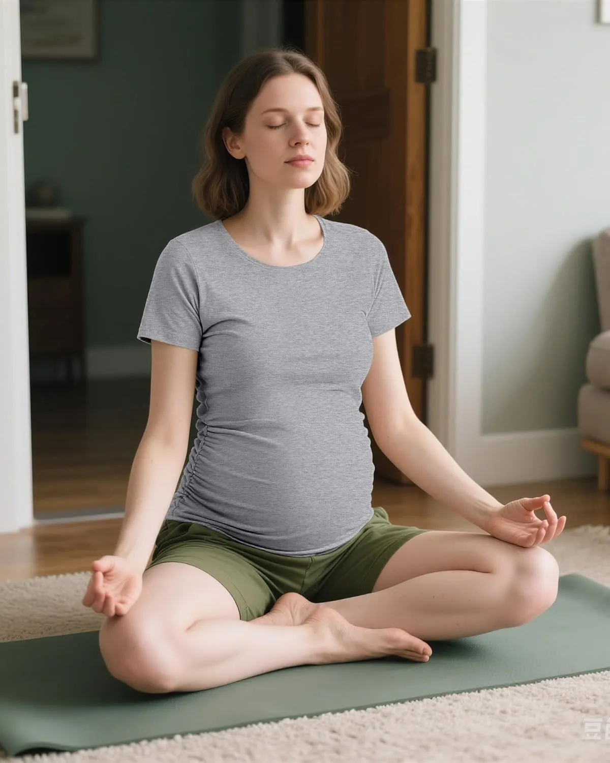 Ficerd 3 Pack Women's Maternity T-Shirts, Short Sleeve Cotton Maternity Tops Comfy Crew Neck Side Ruched Pregnancy Clothes