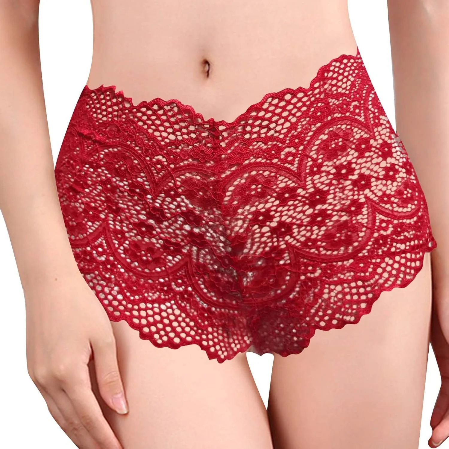 Flannel Lingerie Women's Hollow Boxers Sexy Lace Waist Waist Hip Breathable See Through Underwear Womens Pajamas Sexy