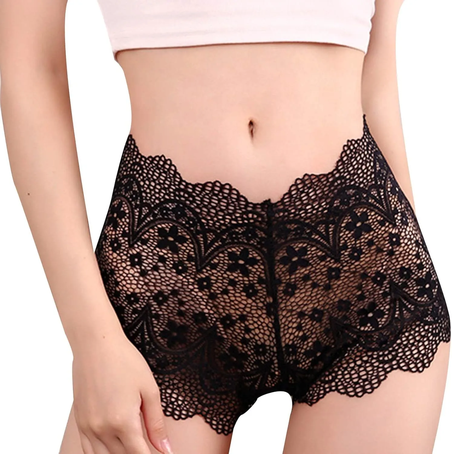 Flannel Lingerie Women's Hollow Boxers Sexy Lace Waist Waist Hip Breathable See Through Underwear Womens Pajamas Sexy