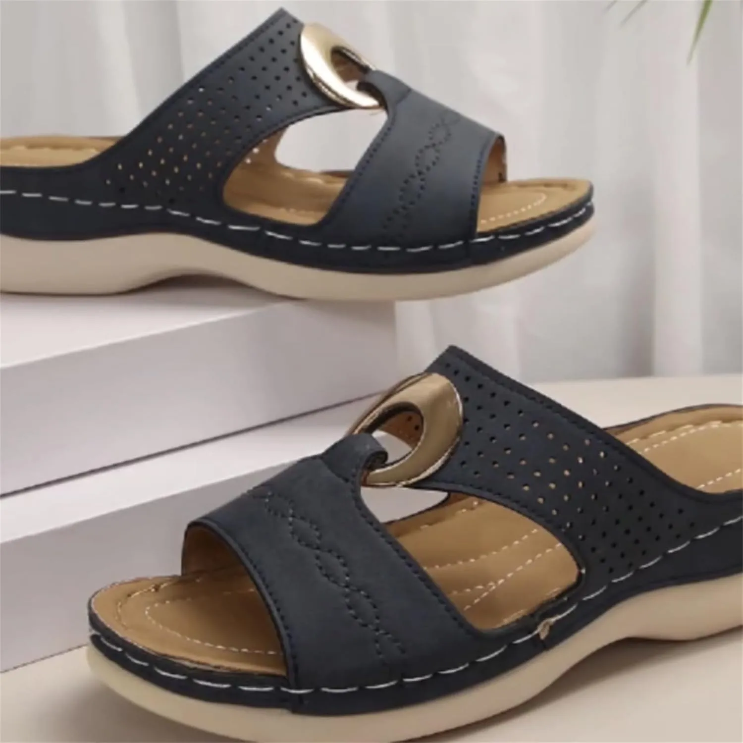 Flats Sandals Women Dressy Comfortable Open Toe Platform Wedges Shoes Casual Slip On Walking Sandals for Summer Slippers Slides
