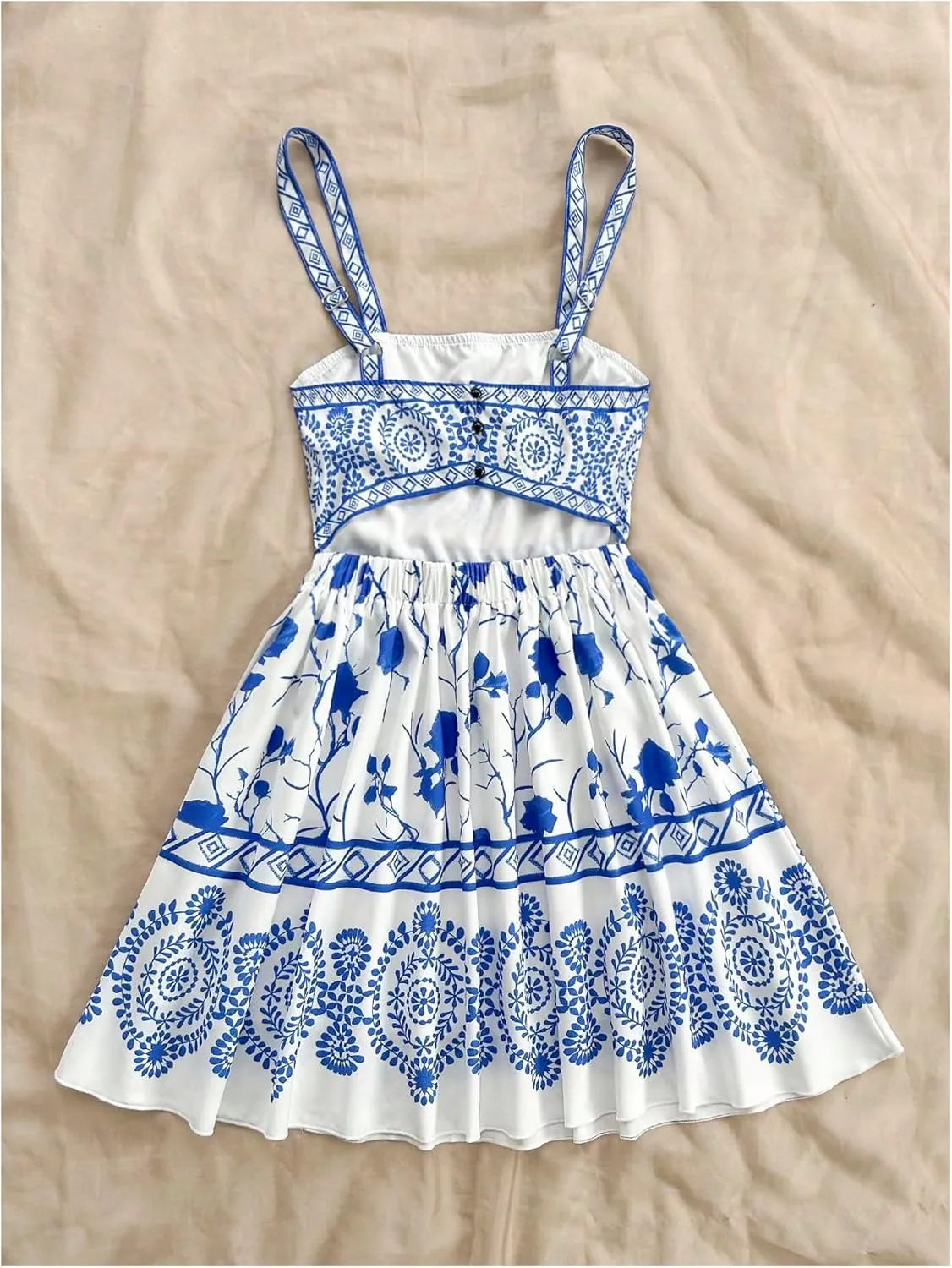 Floerns Women's Cut Out Floral Sundress Sleeveless Ruffle Hem Summer Cami Dress