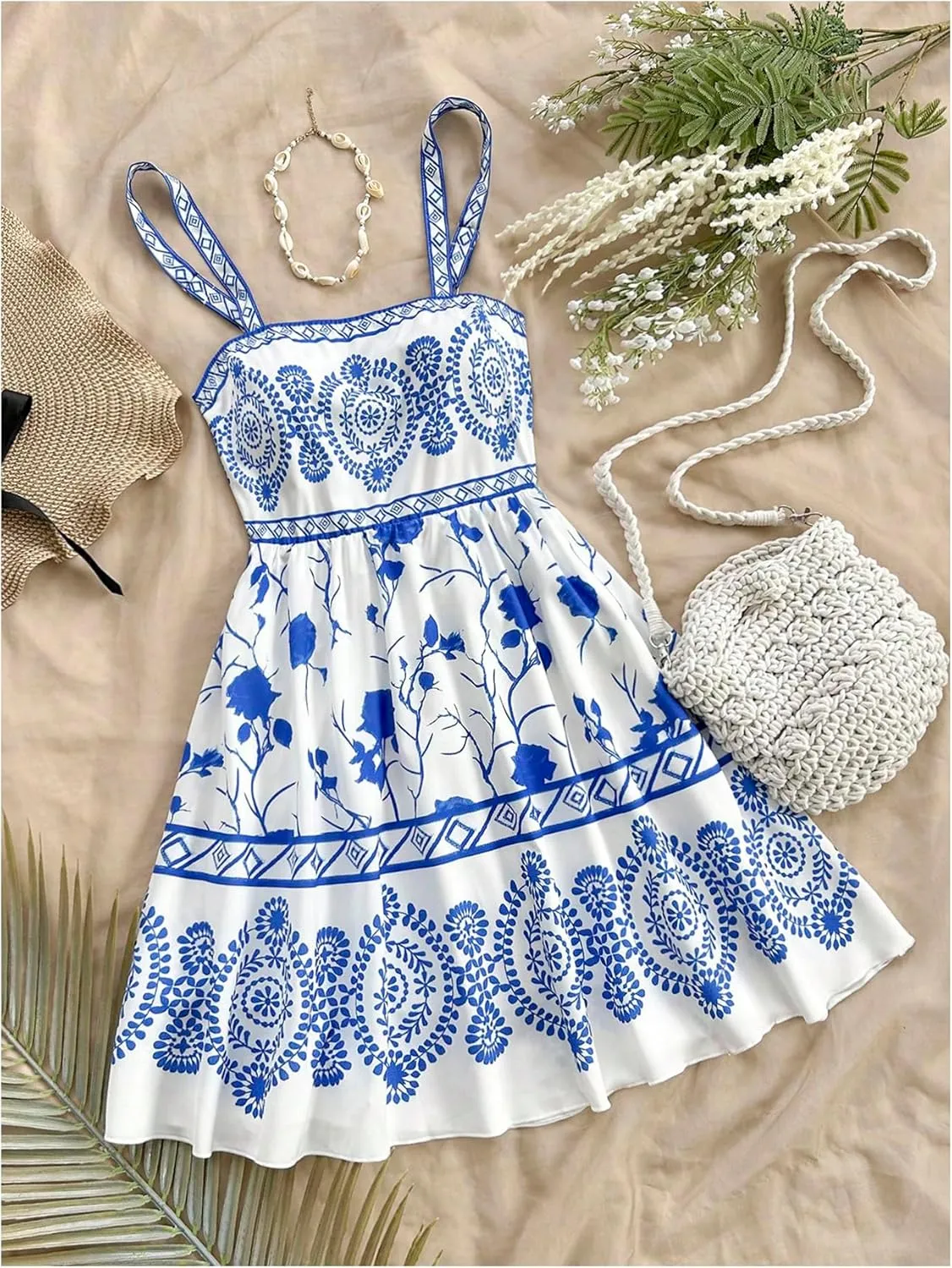 Floerns Women's Cut Out Floral Sundress Sleeveless Ruffle Hem Summer Cami Dress