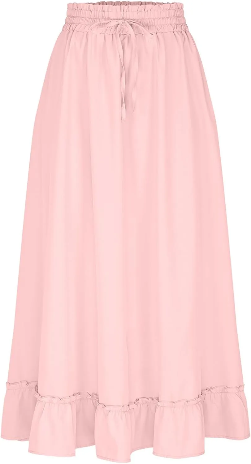 for Women Long Midi Knee Length Long Ruched Peplum High Cut Tiered Basic Skirt Women 2025 Regular Fit Y2K