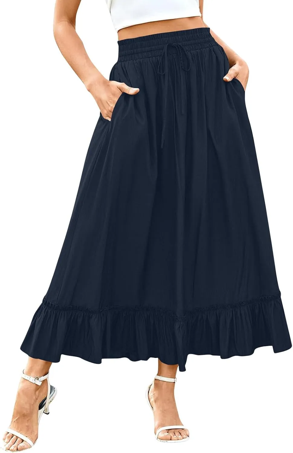 for Women Long Midi Knee Length Long Ruched Peplum High Cut Tiered Basic Skirt Women 2025 Regular Fit Y2K