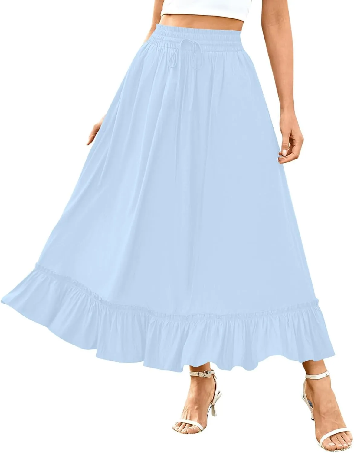 for Women Long Midi Knee Length Long Ruched Peplum High Cut Tiered Basic Skirt Women 2025 Regular Fit Y2K