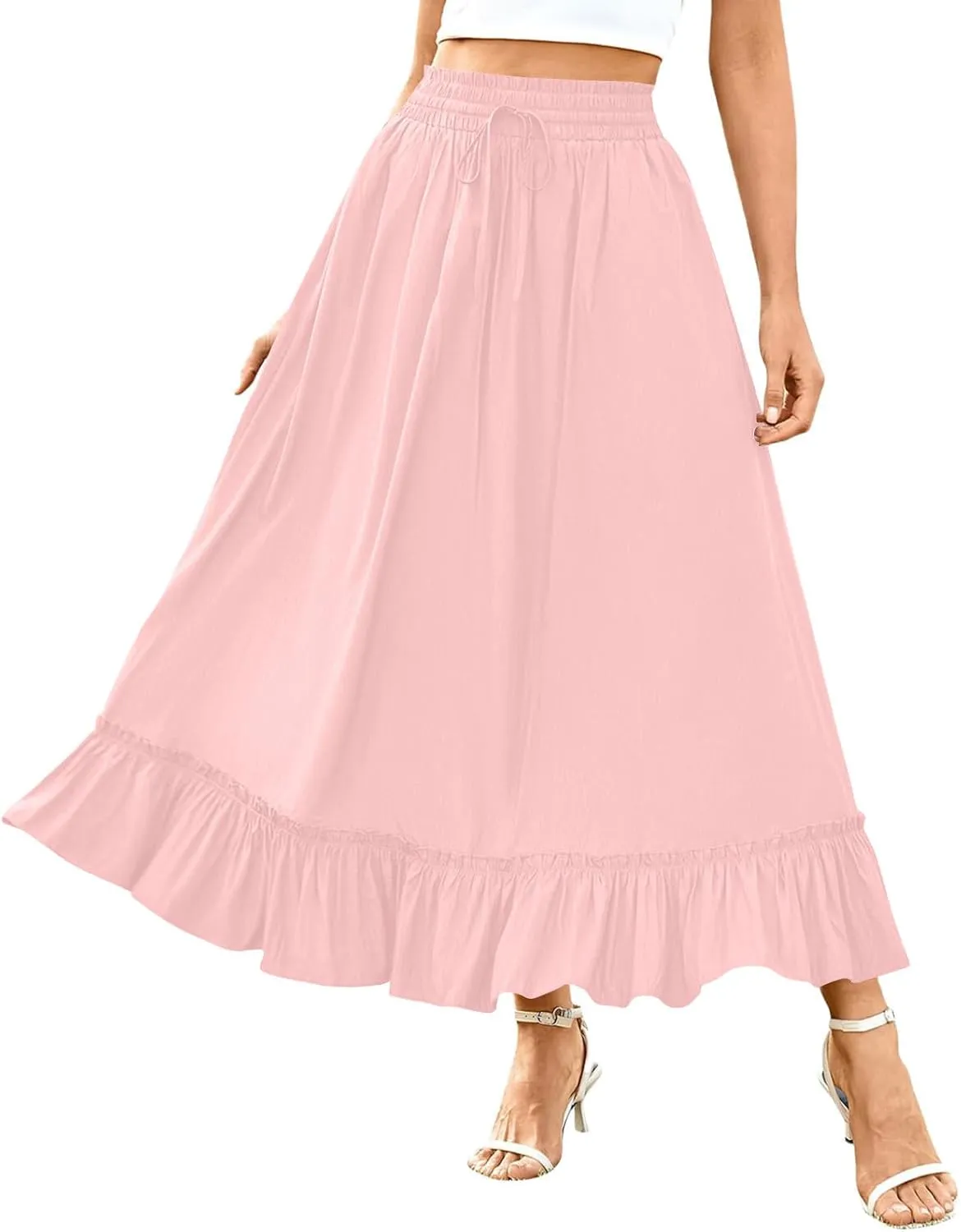 for Women Long Midi Knee Length Long Ruched Peplum High Cut Tiered Basic Skirt Women 2025 Regular Fit Y2K