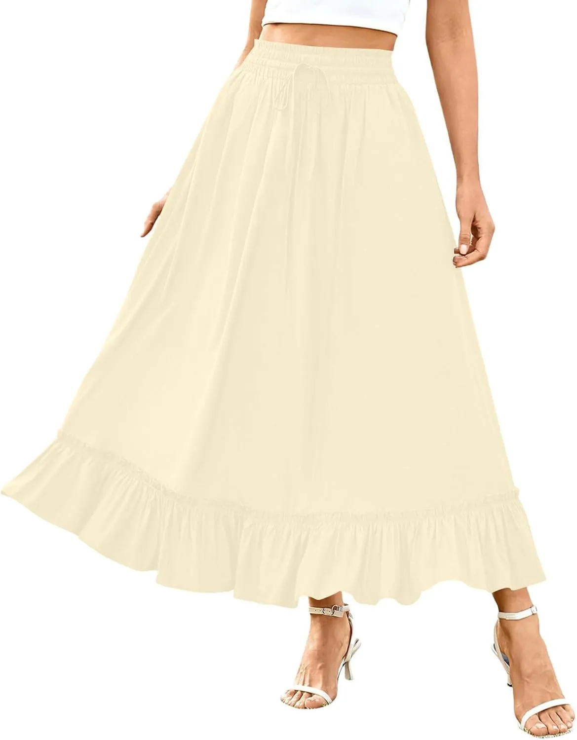 for Women Long Midi Knee Length Long Ruched Peplum High Cut Tiered Basic Skirt Women 2025 Regular Fit Y2K