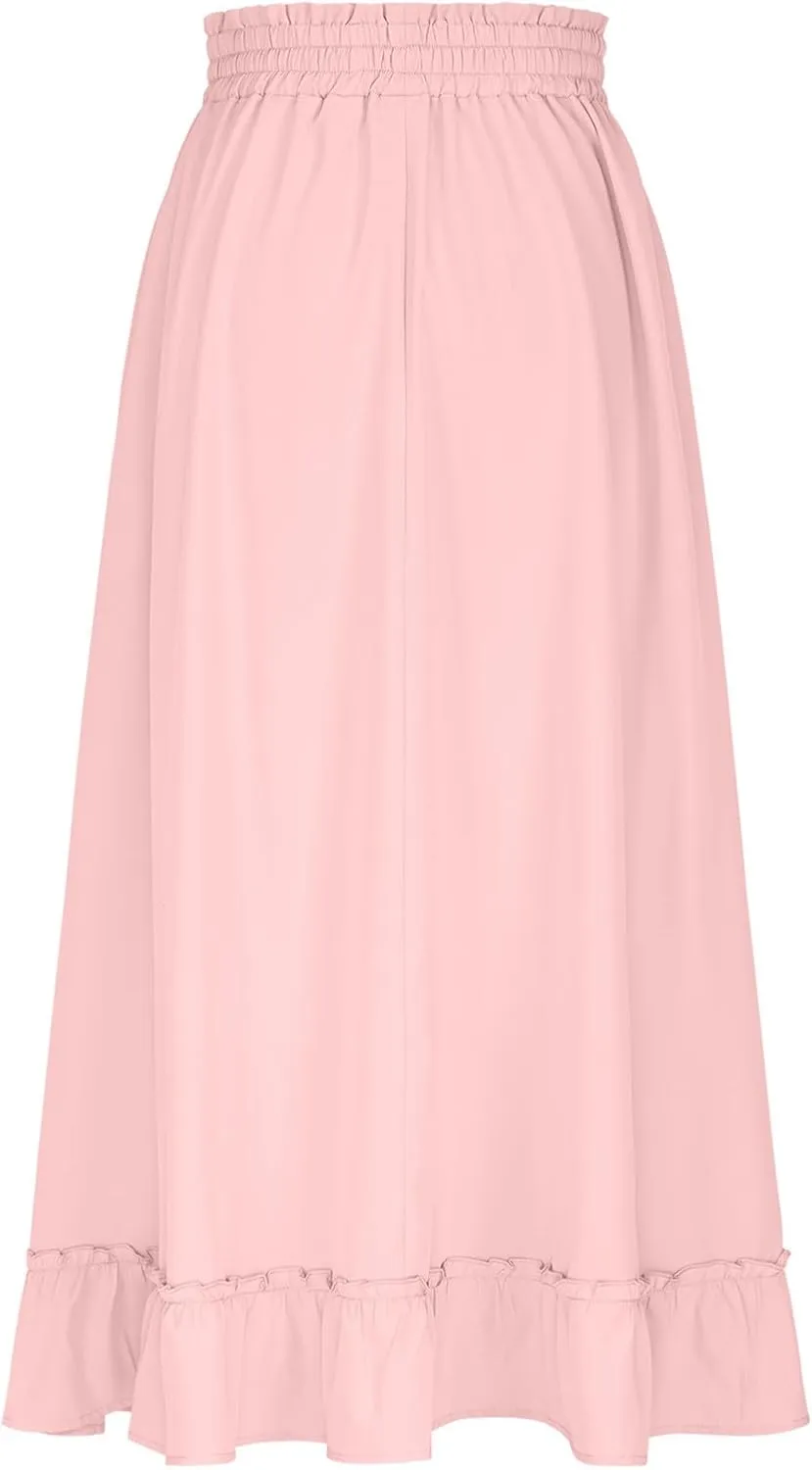 for Women Long Midi Knee Length Long Ruched Peplum High Cut Tiered Basic Skirt Women 2025 Regular Fit Y2K