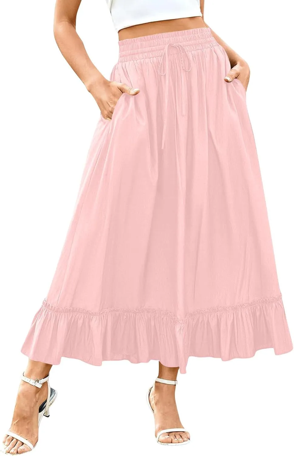 for Women Long Midi Knee Length Long Ruched Peplum High Cut Tiered Basic Skirt Women 2025 Regular Fit Y2K