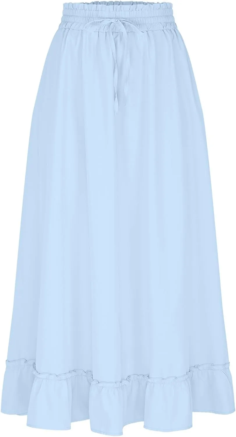 for Women Long Midi Knee Length Long Ruched Peplum High Cut Tiered Basic Skirt Women 2025 Regular Fit Y2K