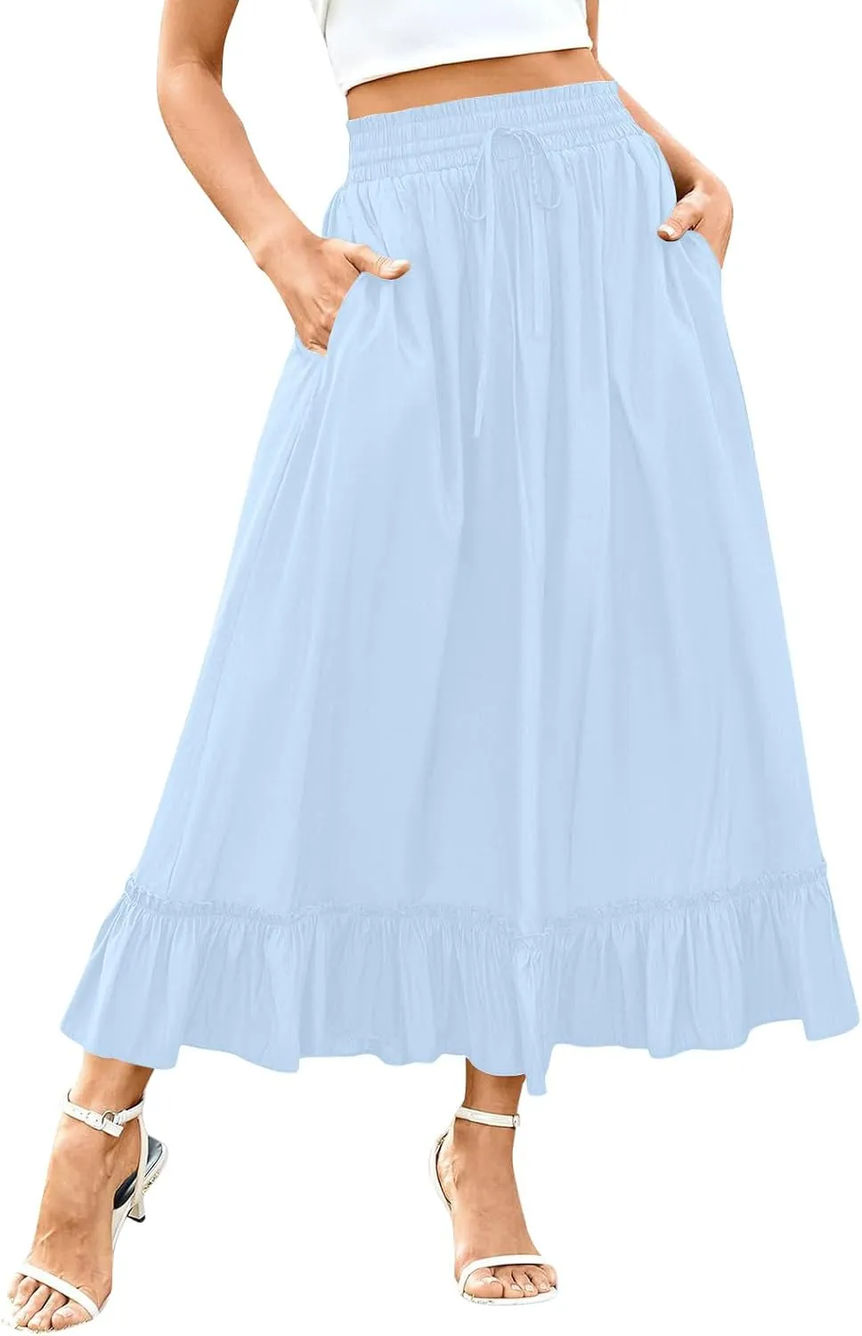 for Women Long Midi Knee Length Long Ruched Peplum High Cut Tiered Basic Skirt Women 2025 Regular Fit Y2K