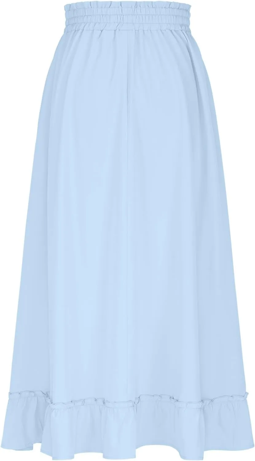 for Women Long Midi Knee Length Long Ruched Peplum High Cut Tiered Basic Skirt Women 2025 Regular Fit Y2K