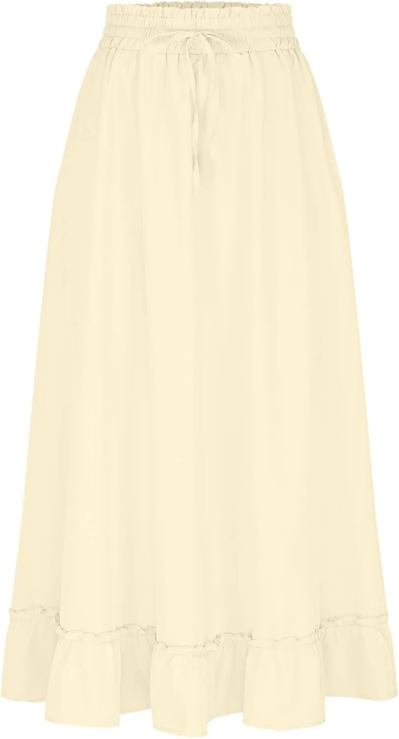 for Women Long Midi Knee Length Long Ruched Peplum High Cut Tiered Basic Skirt Women 2025 Regular Fit Y2K