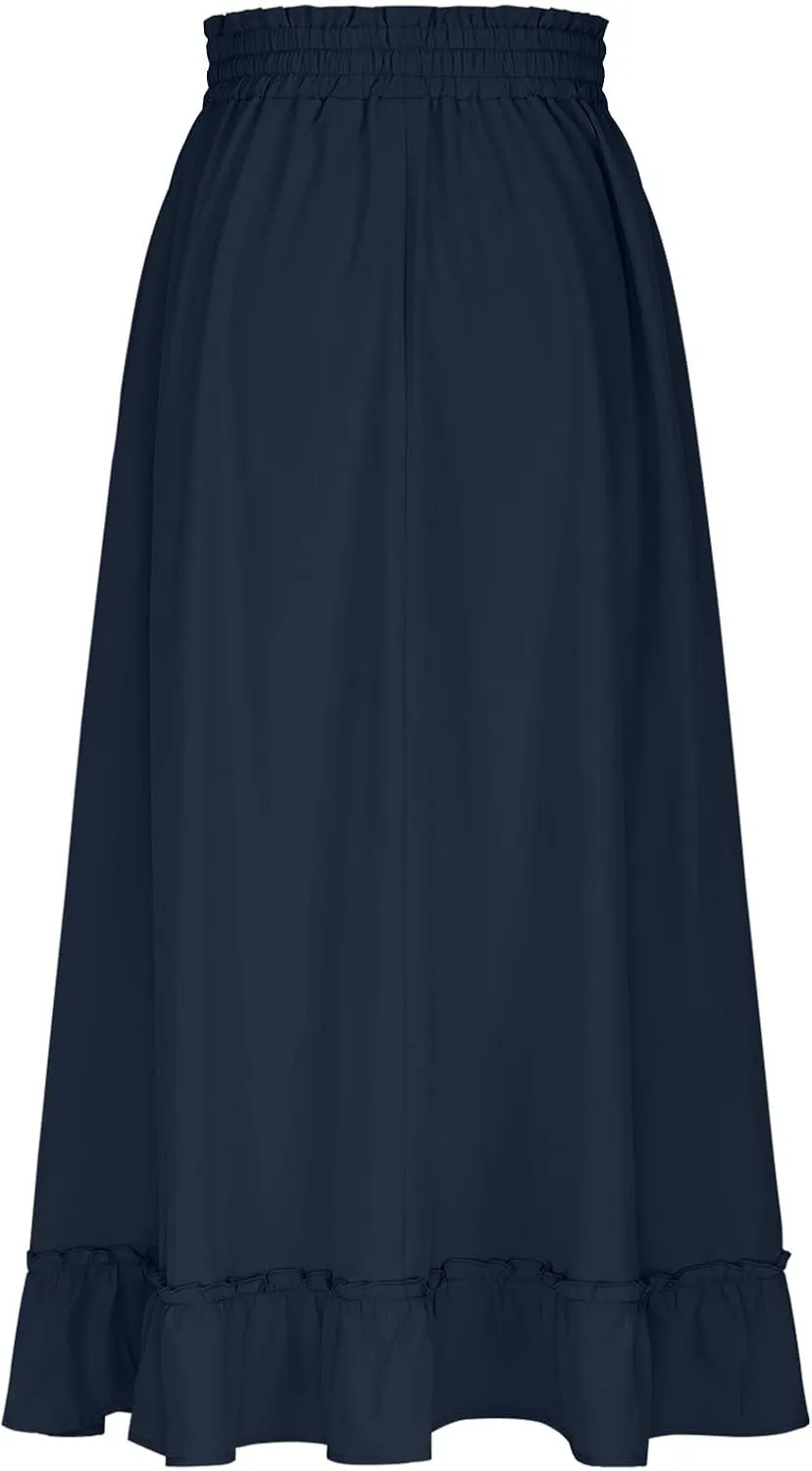 for Women Long Midi Knee Length Long Ruched Peplum High Cut Tiered Basic Skirt Women 2025 Regular Fit Y2K