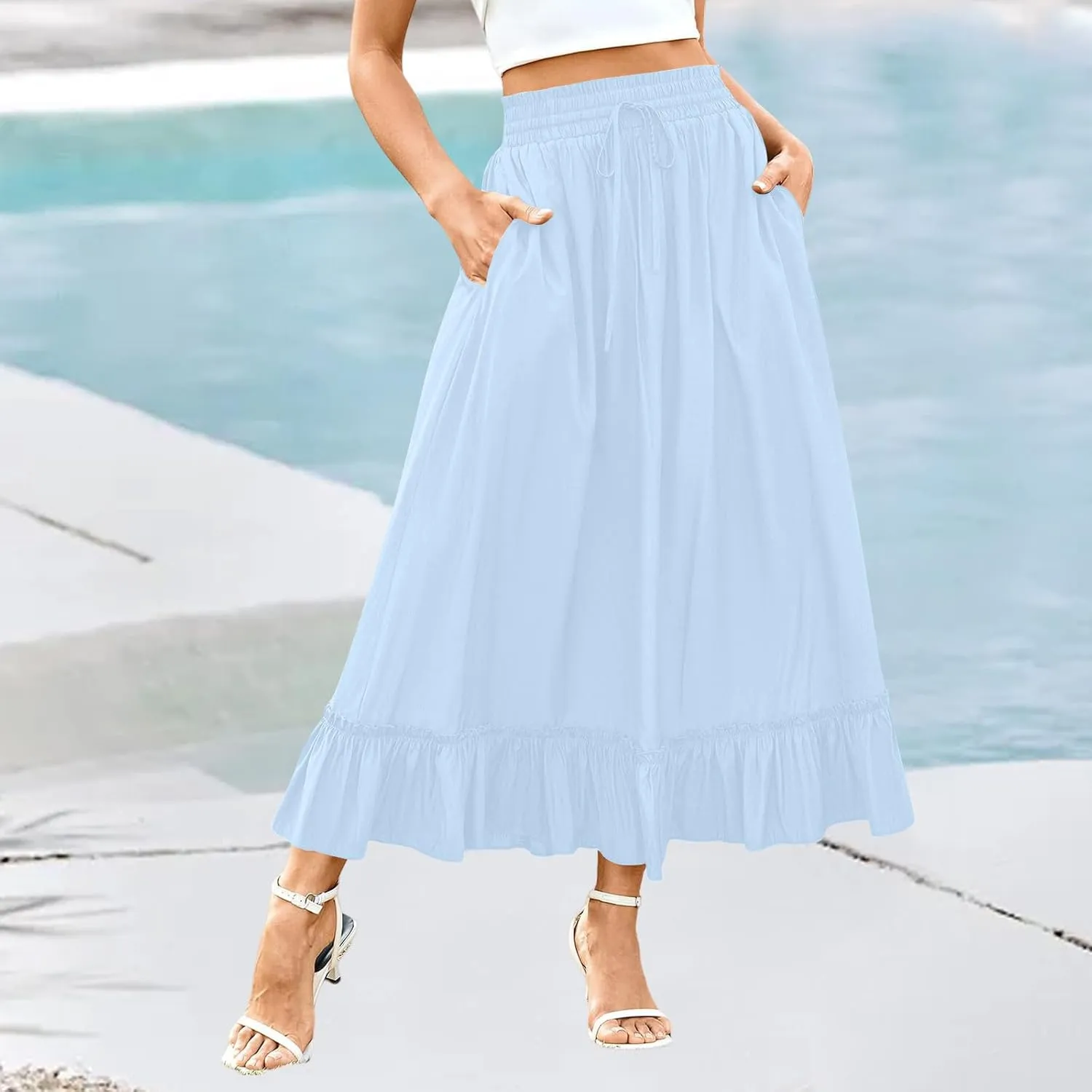 for Women Long Midi Knee Length Long Ruched Peplum High Cut Tiered Basic Skirt Women 2025 Regular Fit Y2K