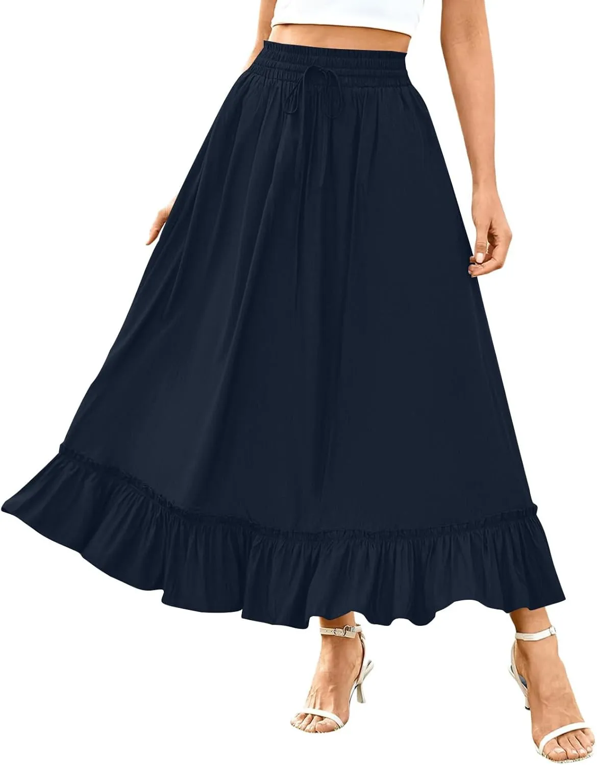 for Women Long Midi Knee Length Long Ruched Peplum High Cut Tiered Basic Skirt Women 2025 Regular Fit Y2K